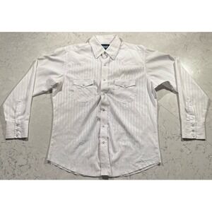 Wrangler Shirt Mens Large White Stripe Pearl Snap Western Cowboy Long Sleeve